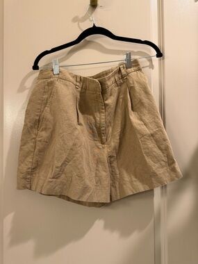 Zara Linen-Blend Tan High-Waist Bermudas